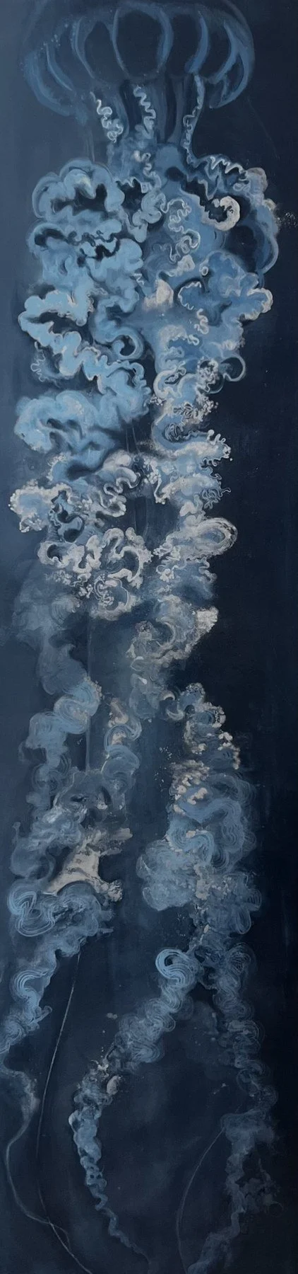 Debbie Bianchi 
 Blue Jellyfish  
60x12 
acrylic and aluminum powder on canvas 
$1,450