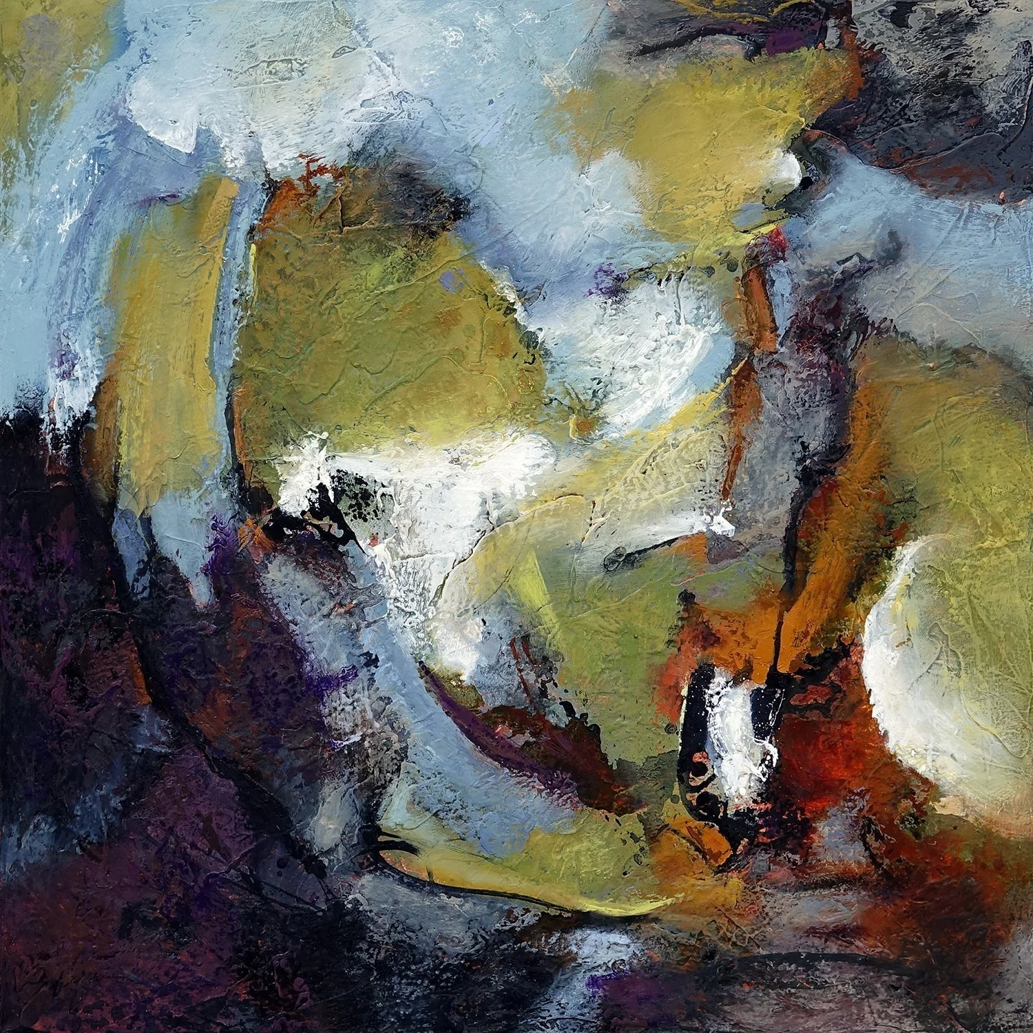 Chuck Gumpert 
 Pacific Revival  
30x30 
oil and mixed media on canvas 
$2,400