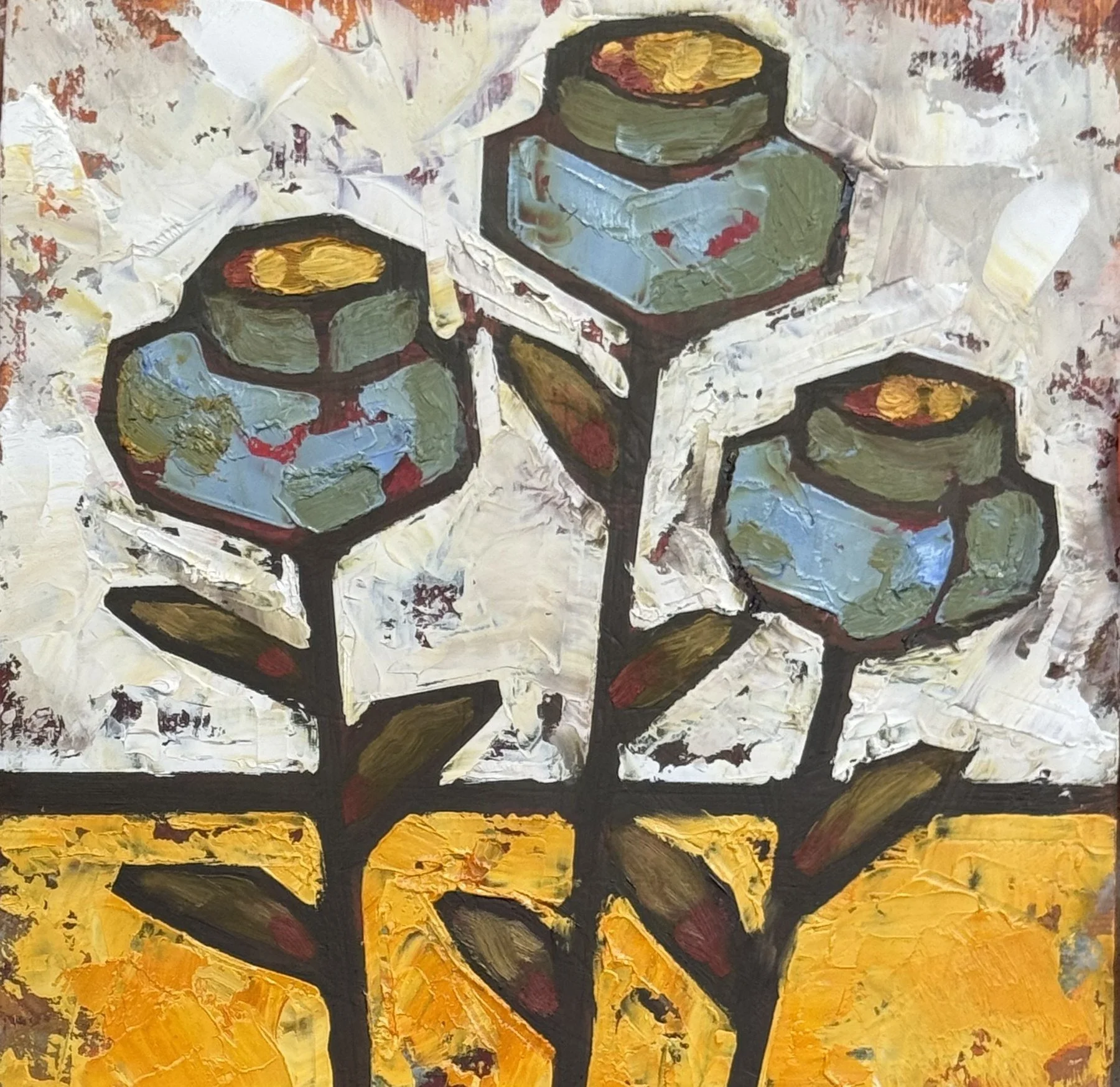 Garreth Schuh 
 Blue Blossoms  
8x8 
oil on plywood 
$300