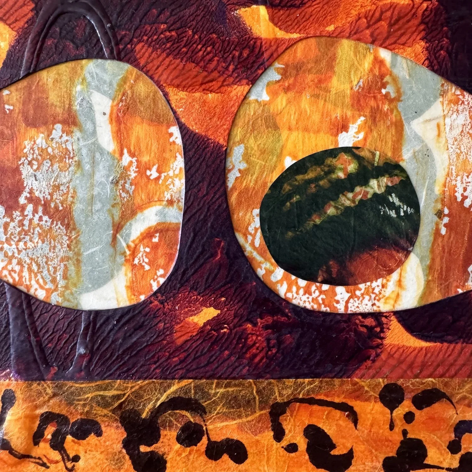 Reeve Washburn 
 Wisdom 2  
6x6 
acrylic monotype collage on cradled panel 
$90