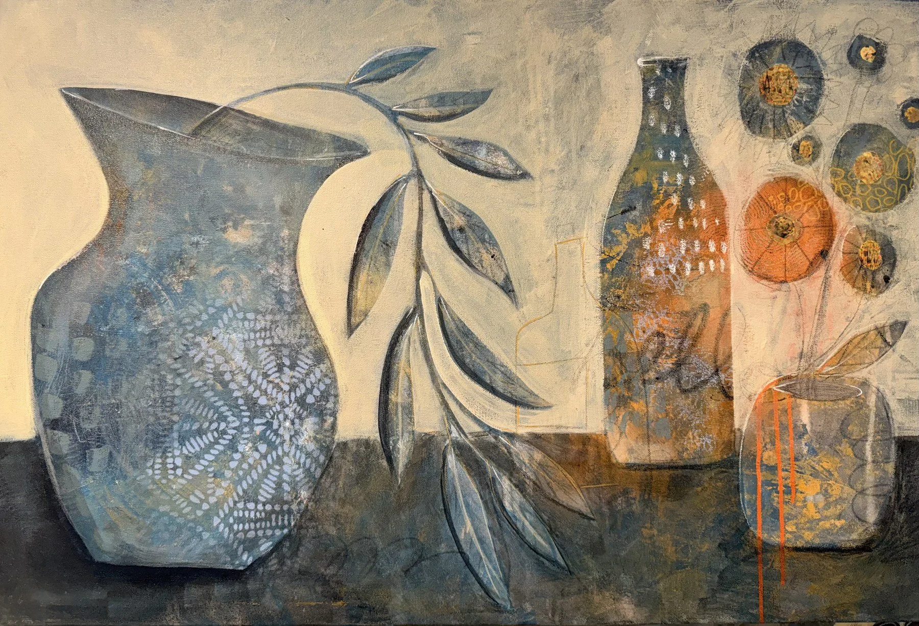 Steffanie Lorig 
 Still Life with Lingering Serenity  
24x36 
mixed media 
$1,250