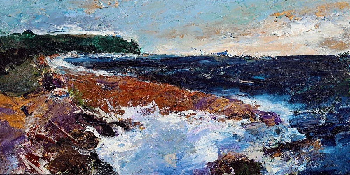 Christopher Mathie 
 A Beloved Friend Took Me to the Ocean  
18x36 
acrylic on canvas 
$1,700