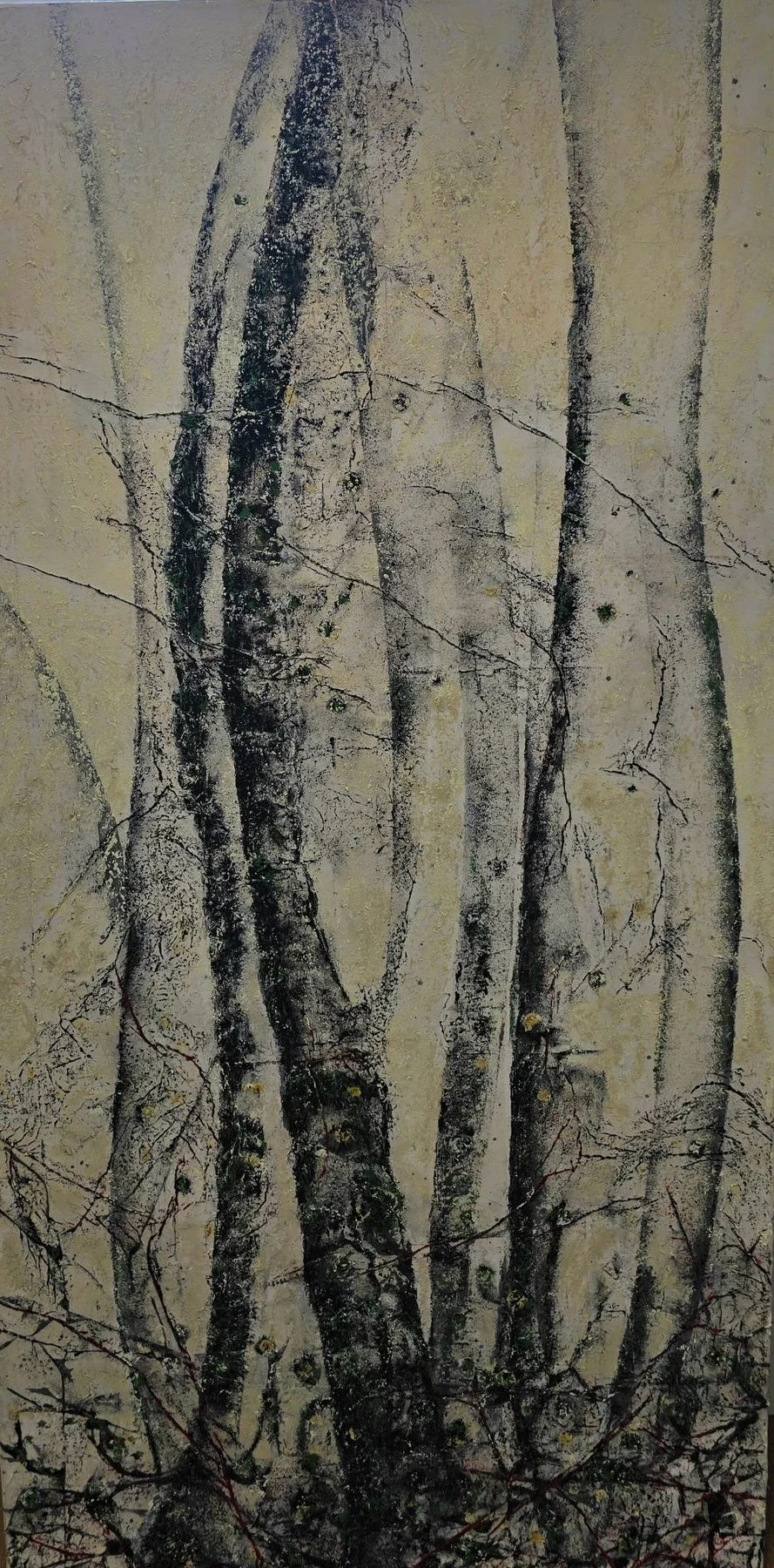 Karen Dedrickson 
 Wildwood  
48x24 
India ink,watercolor,mixed media on rice paper on cradled panel 
$1,500