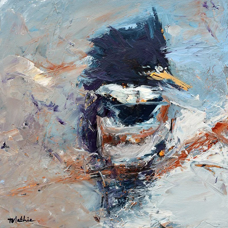 Christopher Mathie -  Windswept Kingfisher  
acrylic 12x12 
$650