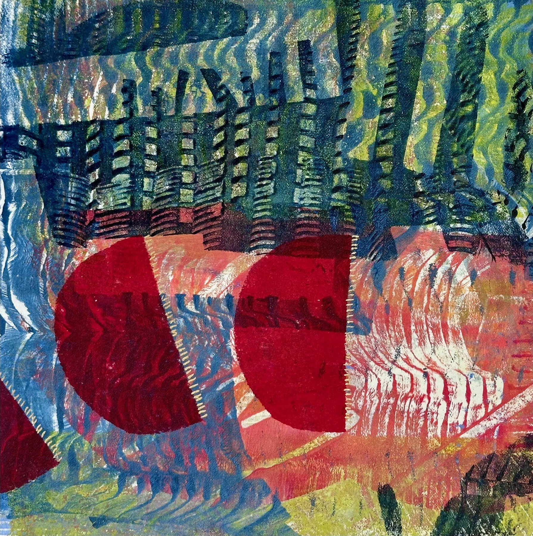 Lea Basile-Lazarus 
 Interference  
10x10 
monoprint mounted on cradled board 
$300