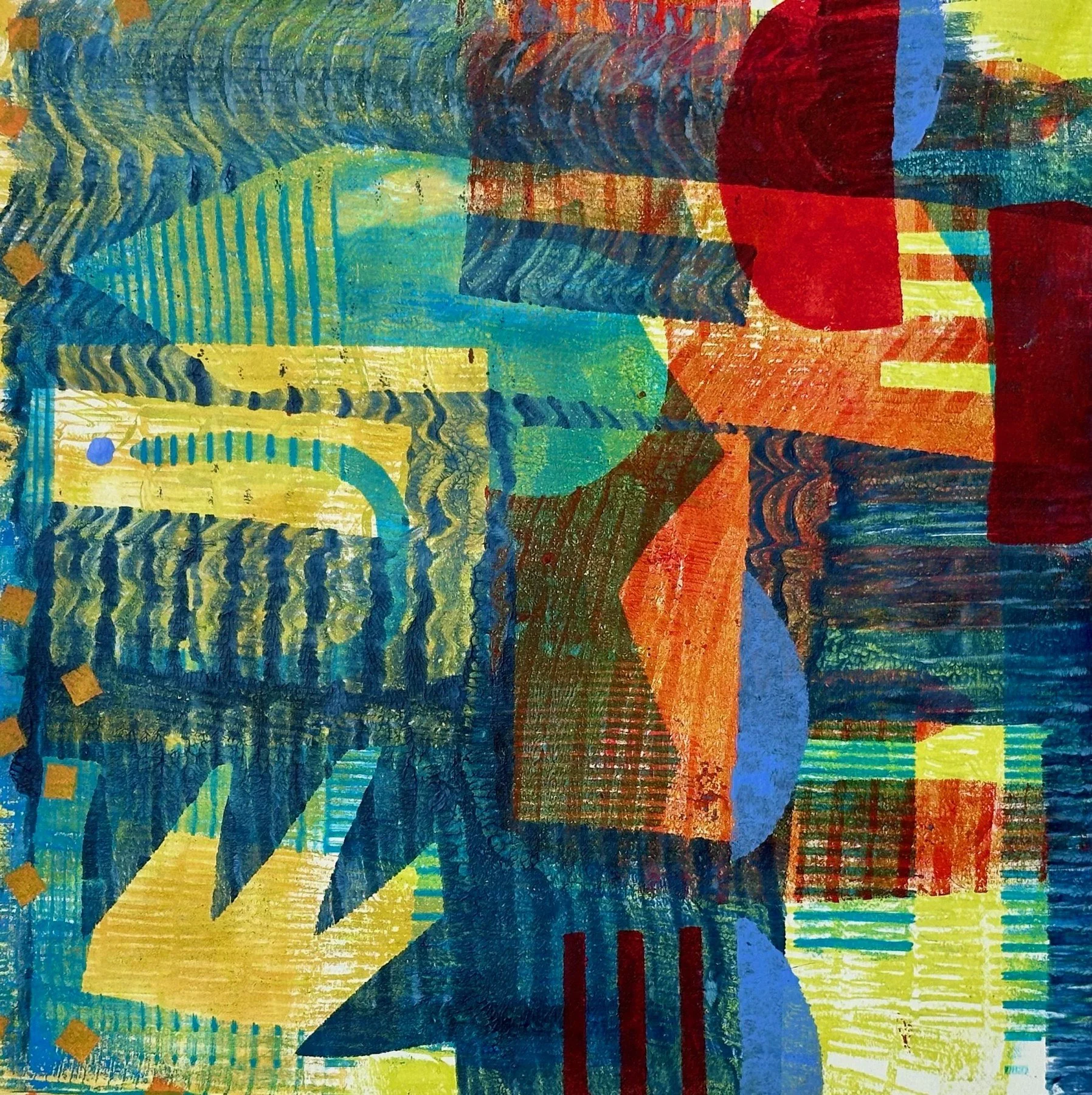 Lea Basile-Lazarus 
 Everything in Alignment  
12x12 
monoprint mounted on cradled board 
$350