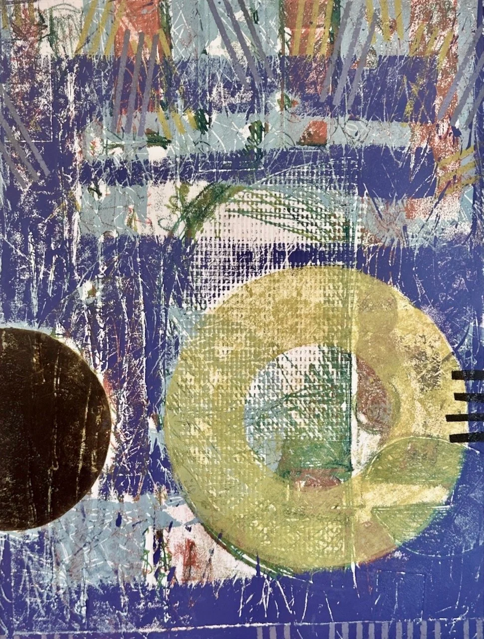 Lea Basile-Lazarus - "Must We?" 
24 x 30 monoprint mounted on wood 
$1,700