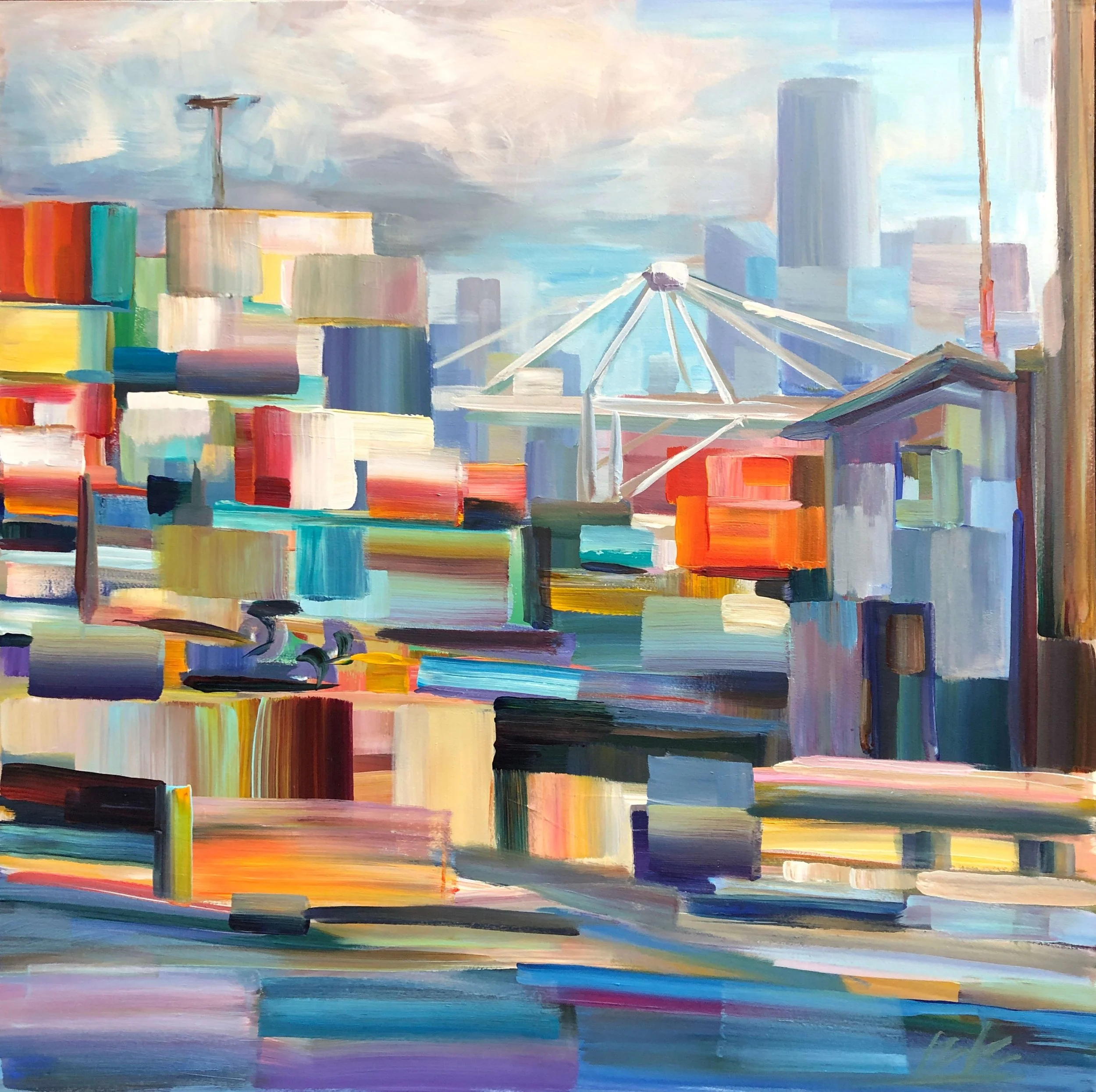 Brooke Borcherding - "Cargo Blocks" 
30 x 30 acrylic on canvas 
$2,100