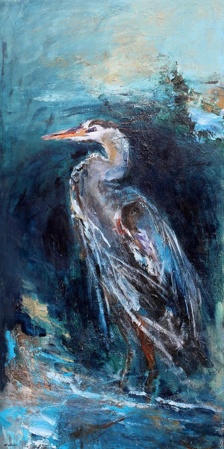 Christopher Mathie 
 Heron at the Forest's Edge  
60x30 
acrylic on canvas 
$4,000