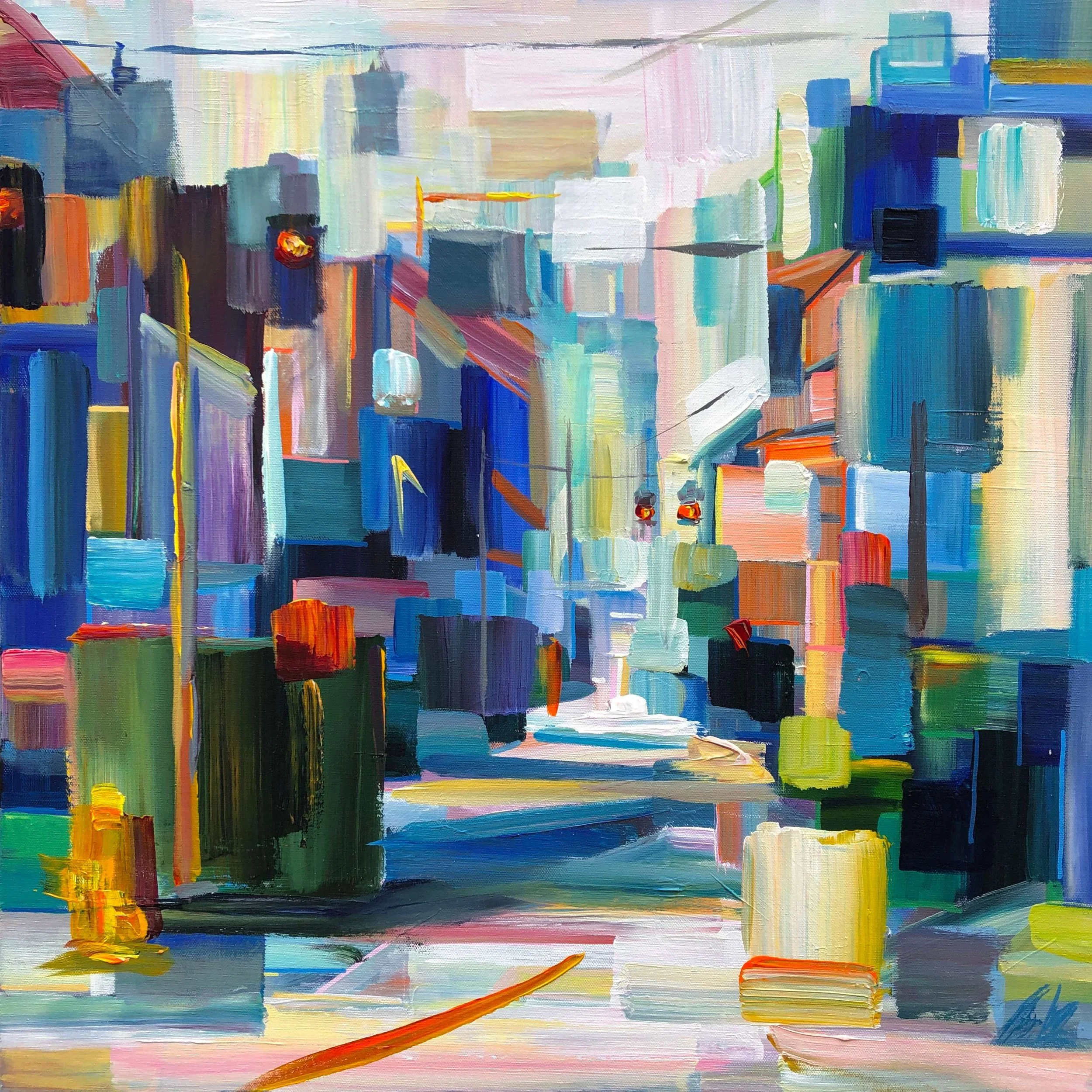 Brooke  Borcherding - "City Blocks" 
24 x 24 acrylic on canvas 
$1,450