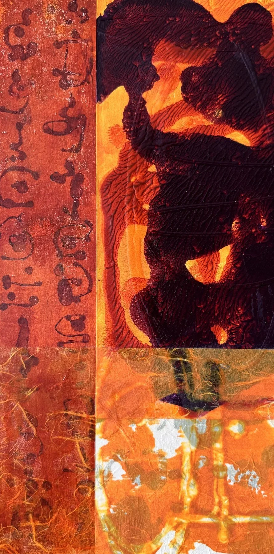 Reeve Washburn 
 Reminiscence  
16x8 
acrylic monotype collage on cradled panel 
$320