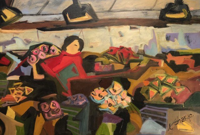 Christine Sharp 
 Market Analysis IV  
24x36 
oil on panel 
$1,450