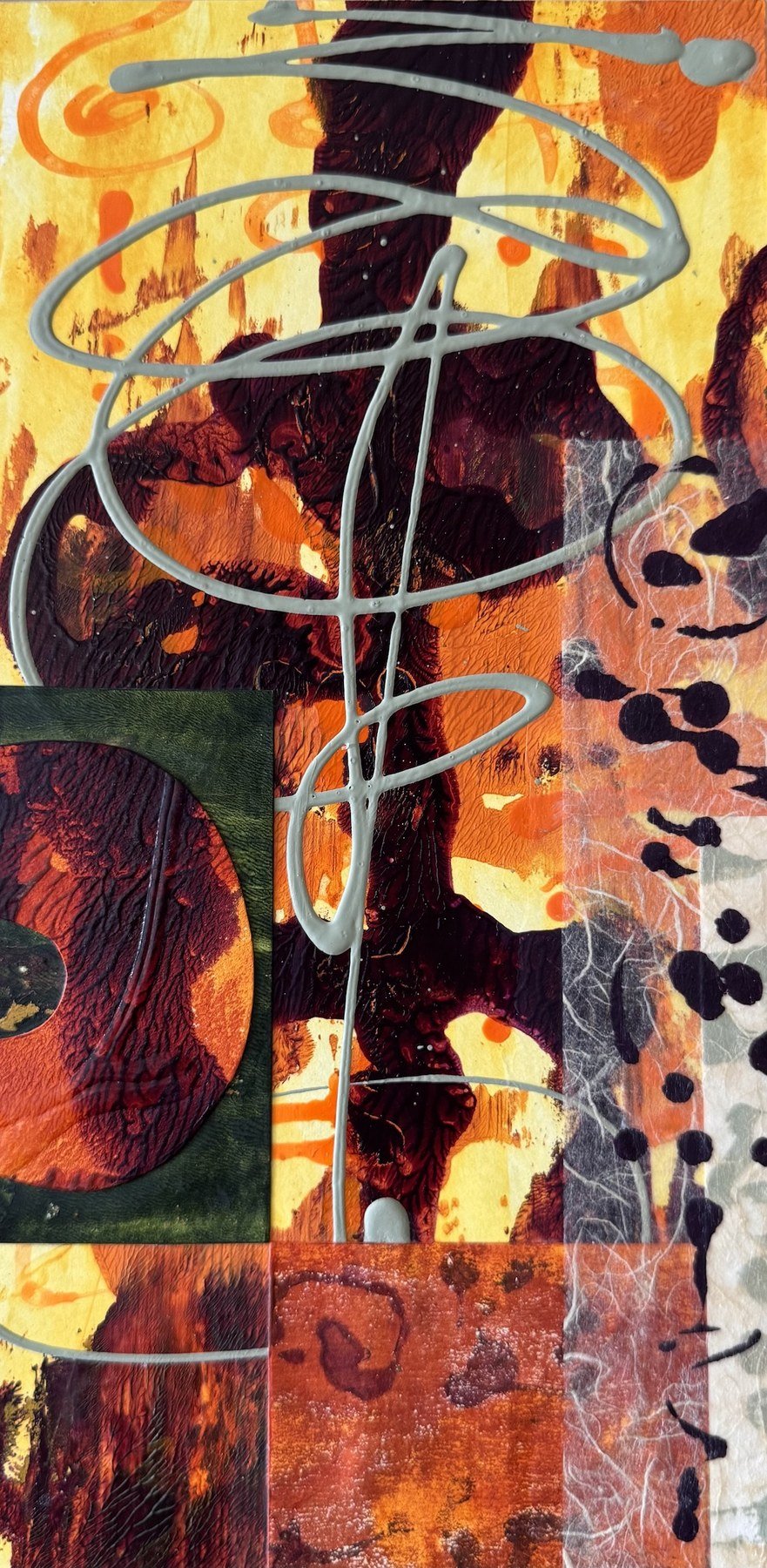 Reeve Washburn 
 Frisson  
12x6 
acrylic monotype collage on cradled panel 
$180