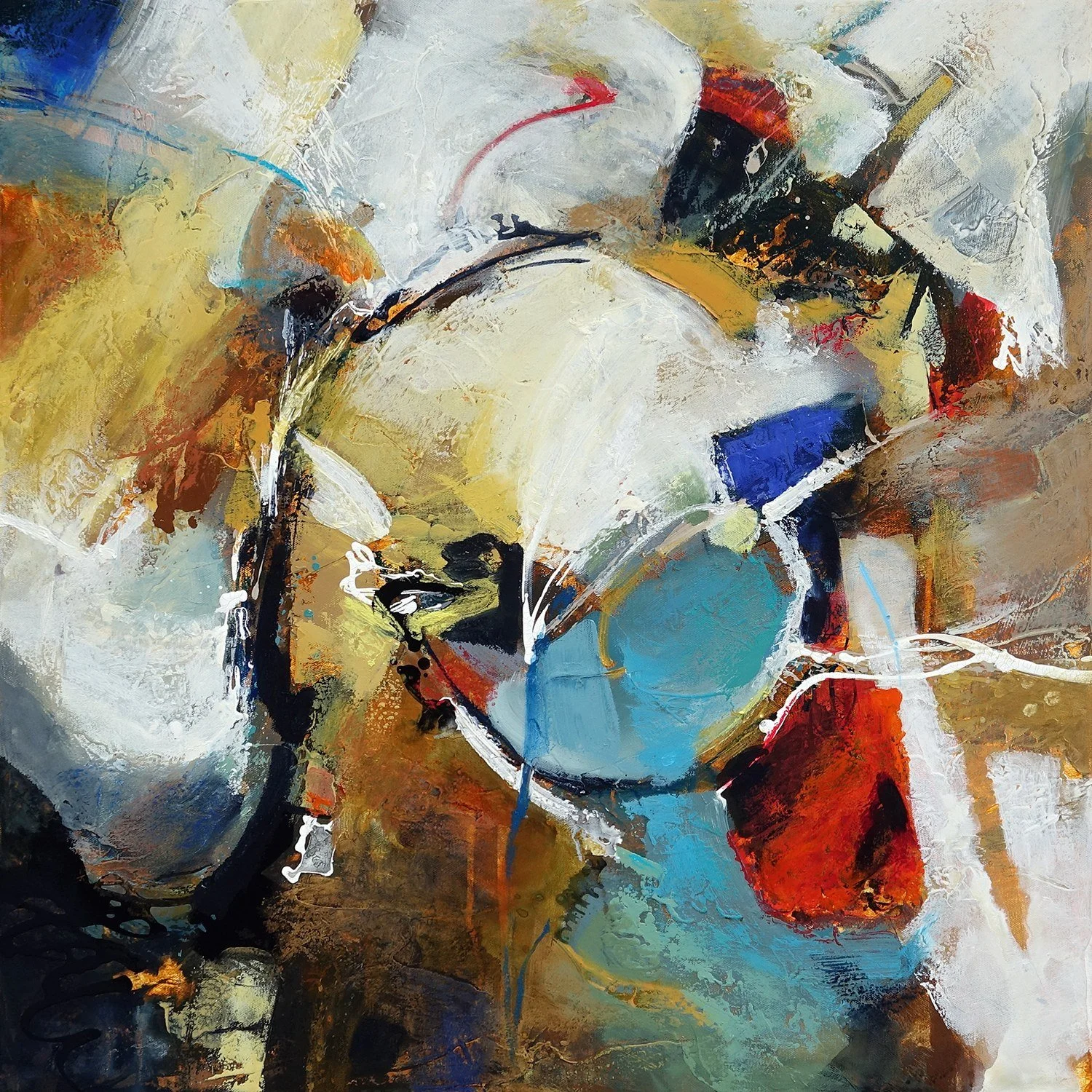 Chuck Gumpert 
 Anatomy of a Lightning Strike  
30x30 
oil and mixed media on canvas 
$2,400
