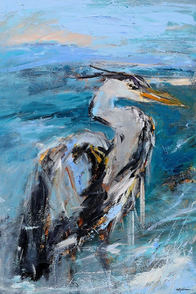 Christopher Mathie 
 Seaside Heron  
36x24 
acrylic on canvas 
$2,300