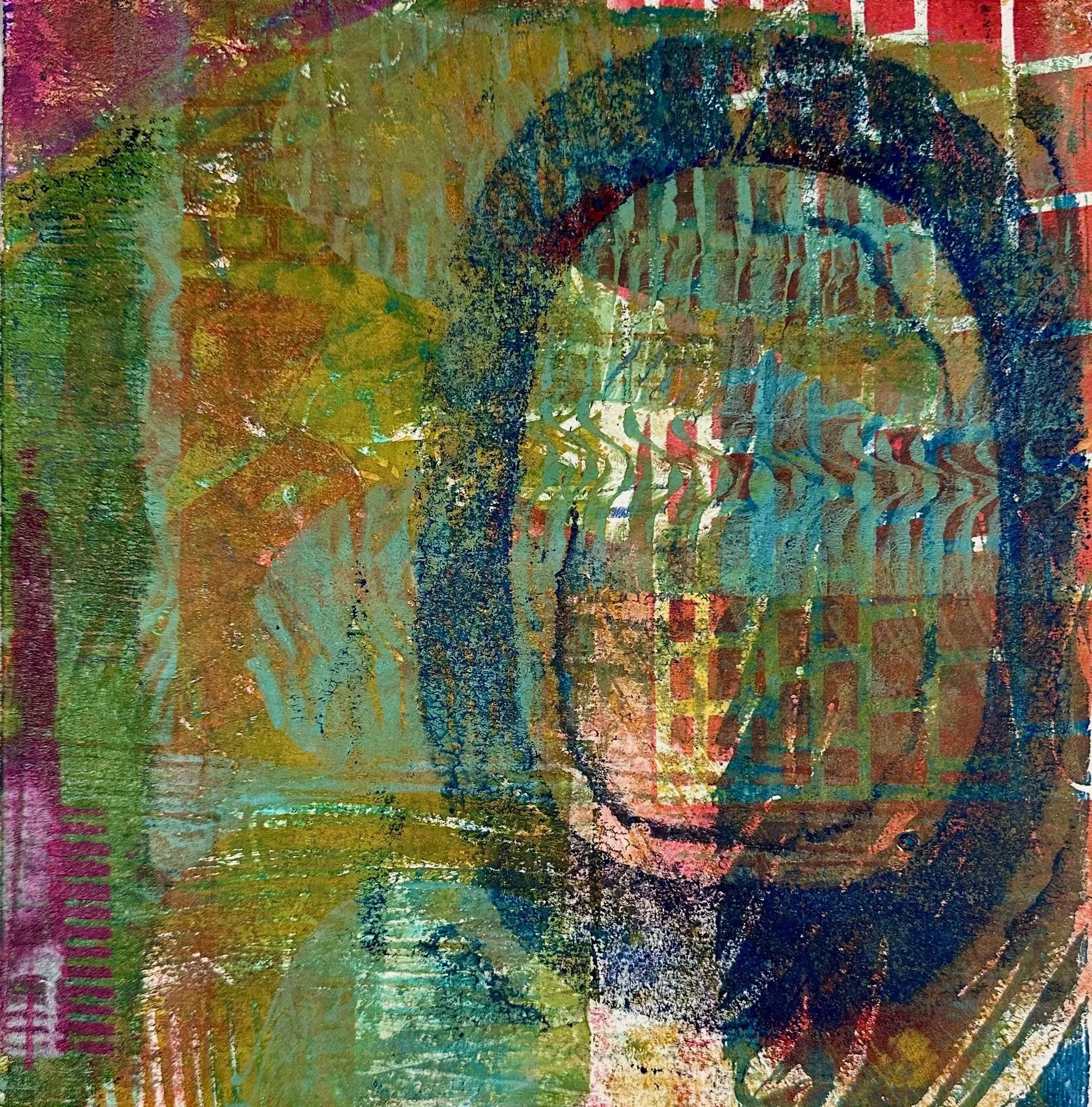 Lea Basile-Lazarus 
 Oh My  
10x10 
monoprint mounted on cradled board 
$300