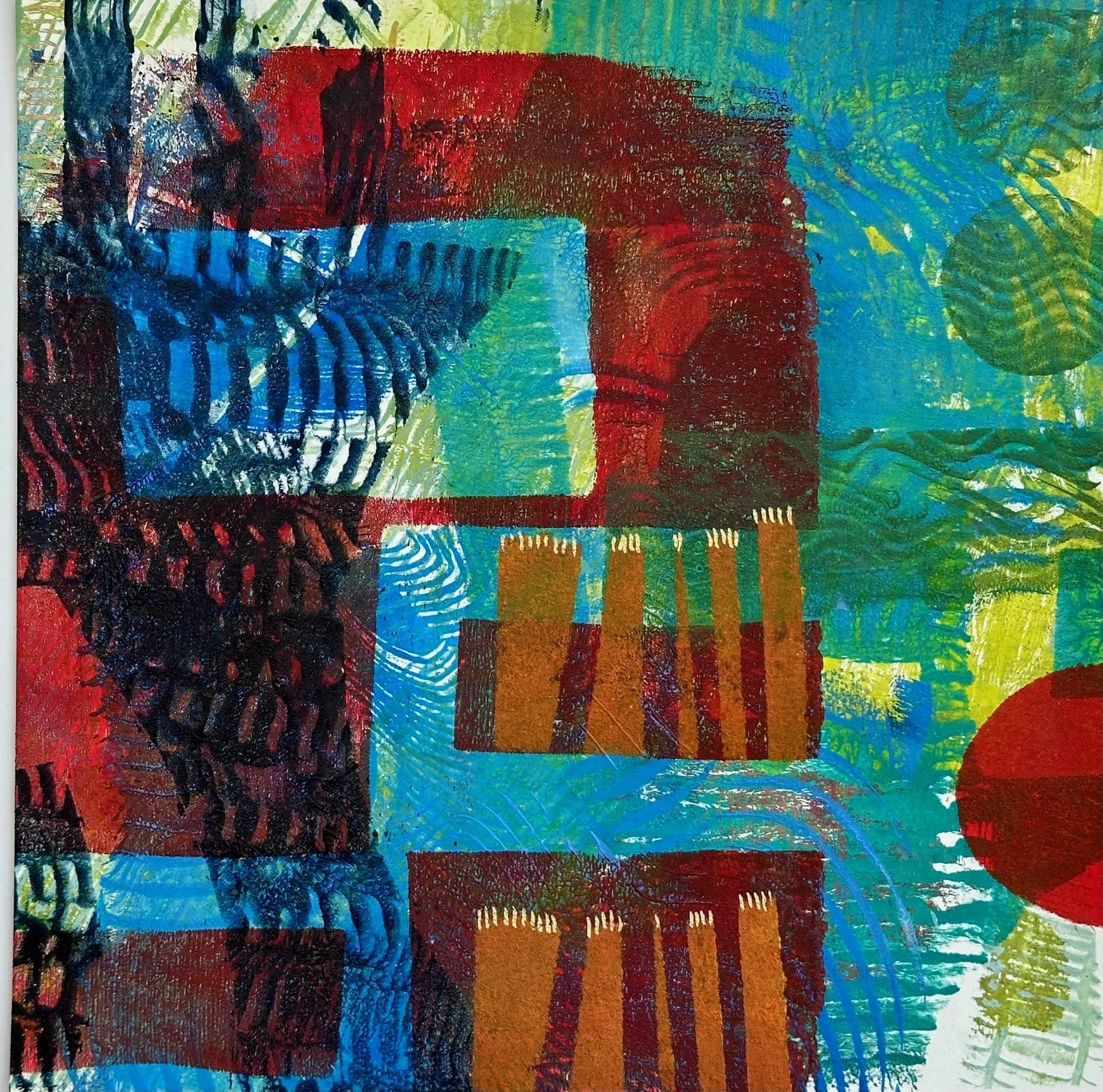 Lea Basile-Lazarus 
 Upright and Positive  
10x10 
monoprint mounted on cradled board 
$300