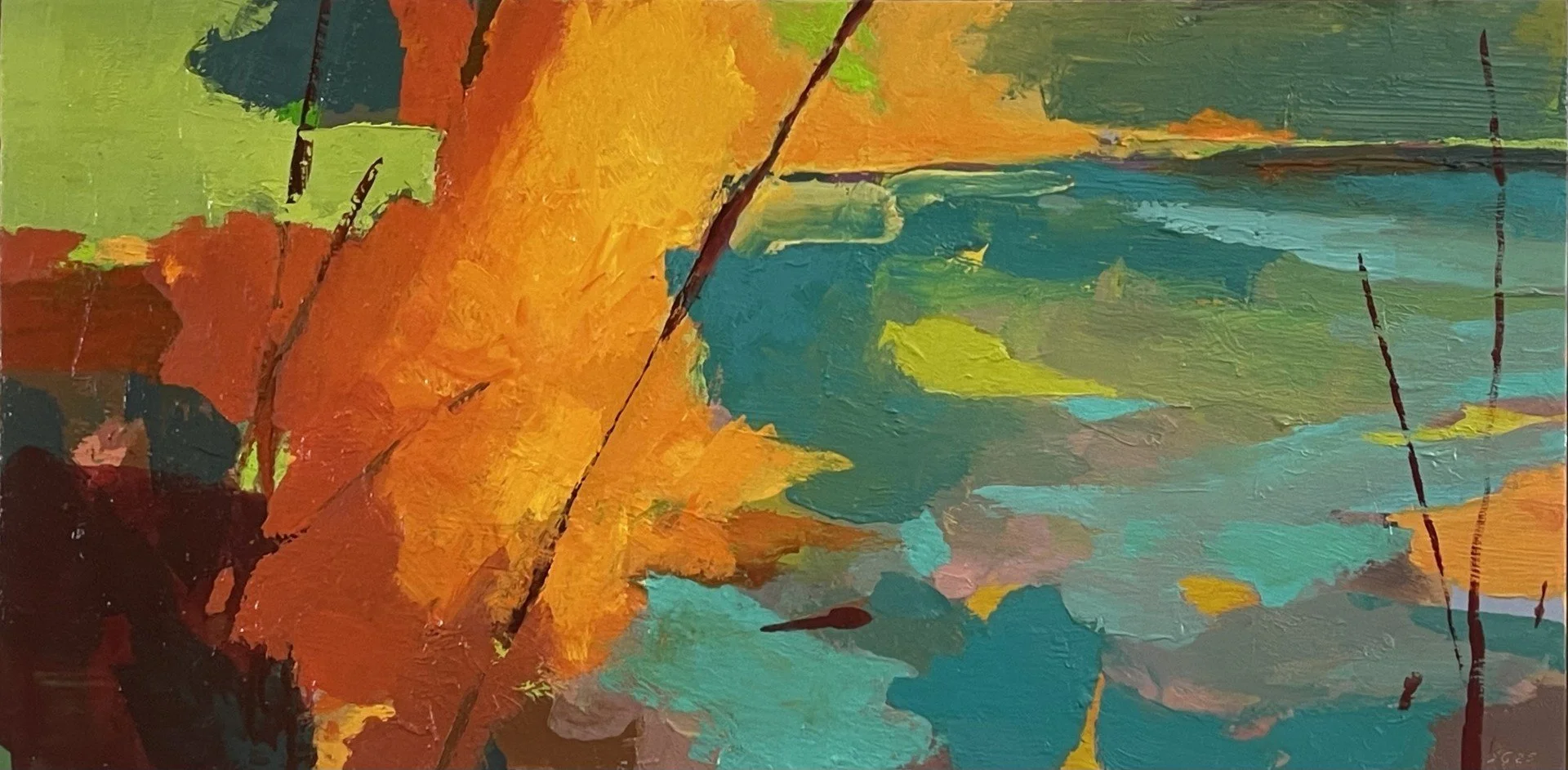 Scott Gellatly 
 Echoed Rhythm  
12x24 
oil on panel 
$1,200