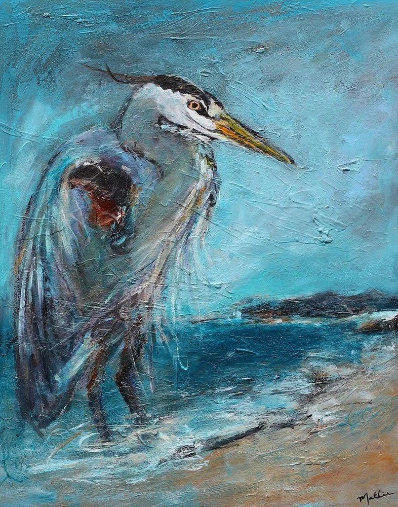 Christopher Mathie 
 Watchful Heron  
28x22 
acrylic on canvas 
$1,600