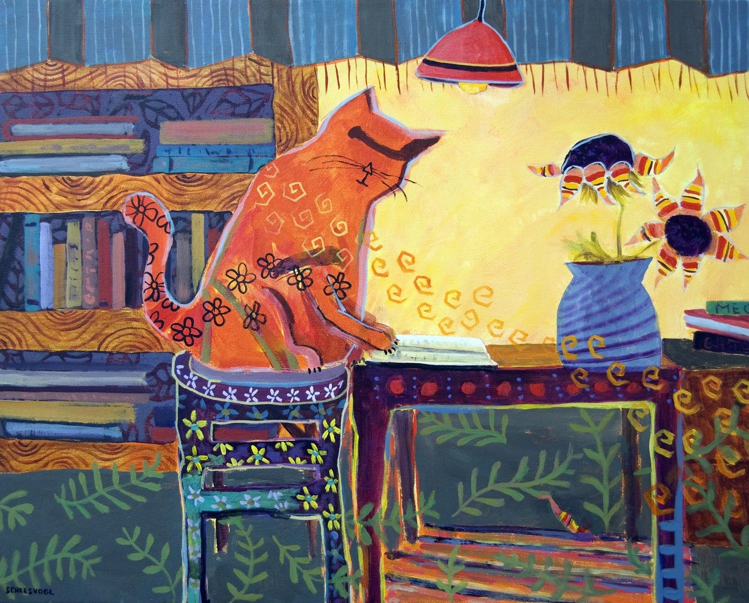 Anne Schreivogl 
 Home Library  
24x30 
acrylic on canvas 
$2,000