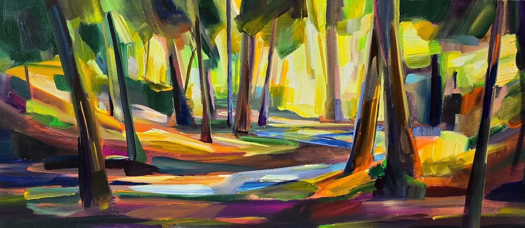 Brooke Borcherding 
 Glowing Forest  
16x40 
acrylic on canvas 
$1,800