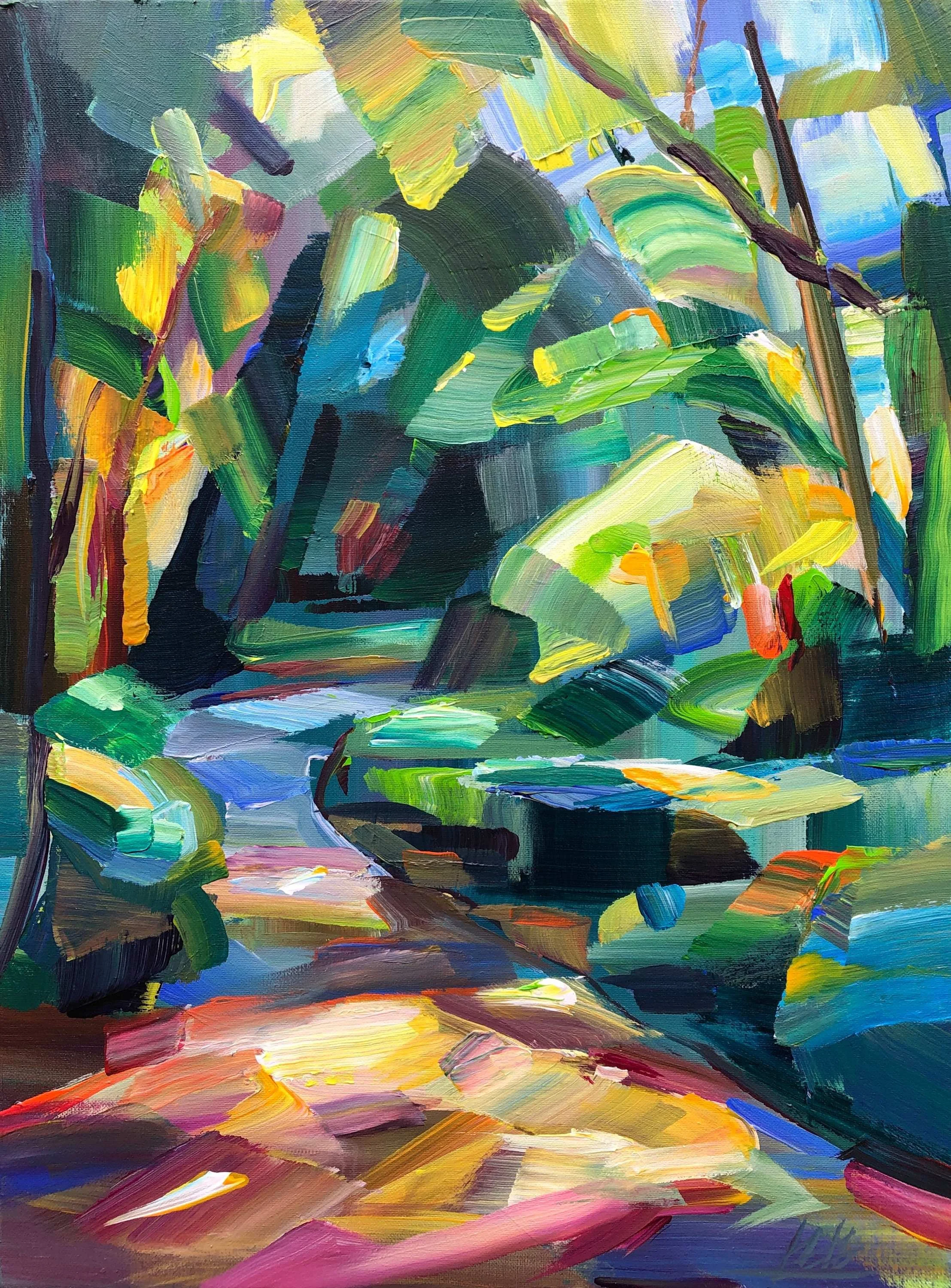 Brooke Borcherding - "Between the Leaves" 
24 x 18 acrylic on canvas 
$1,250