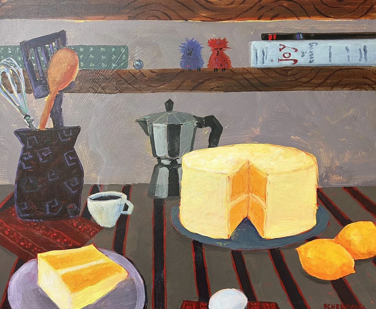 Anne Schreivogl 
 Lemoncello Cake  
20x24 
acrylic on canvas 
$1,500