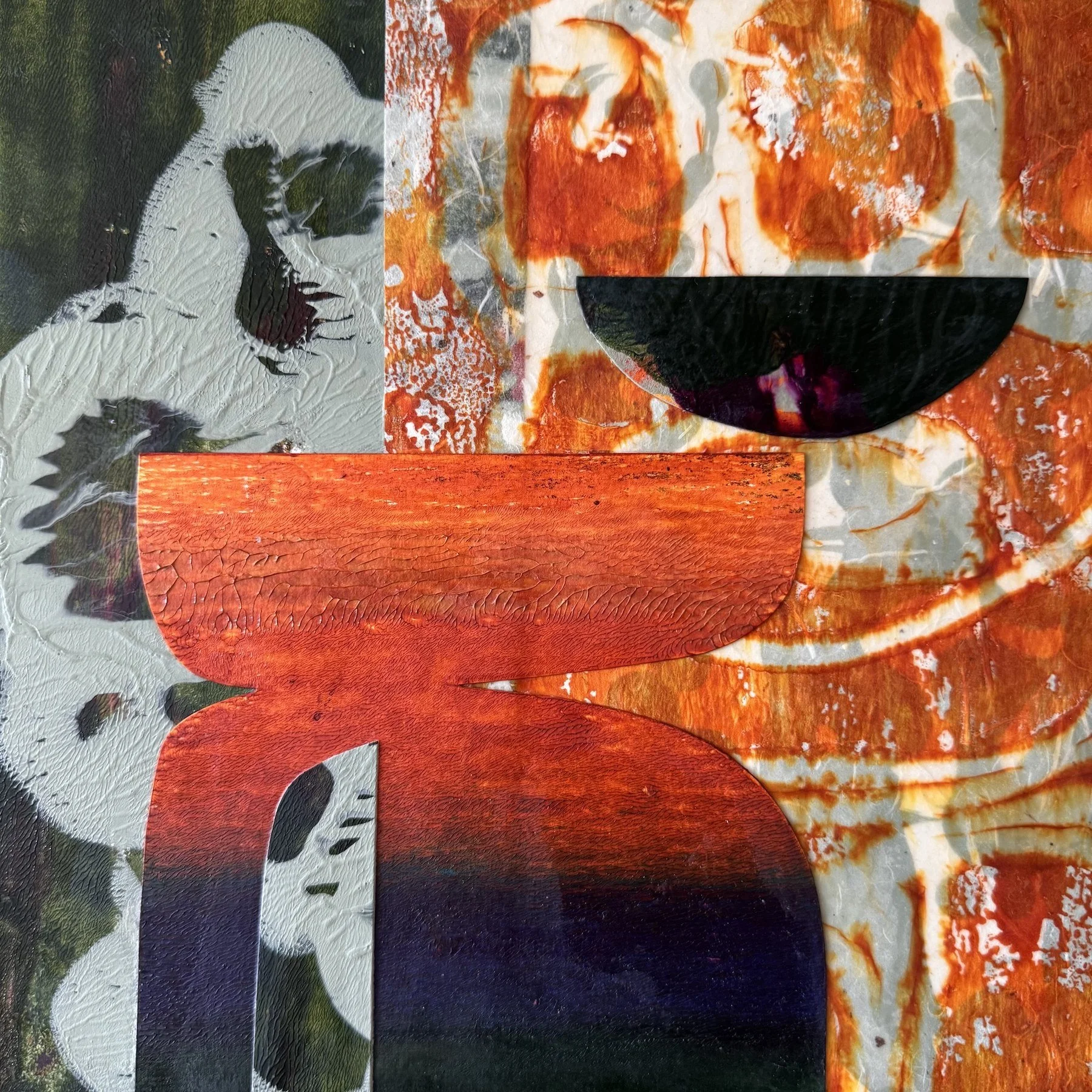 Reeve Washburn 
 Vessel  
10x10 
acrylic monotype collage on cradled panel 
$250