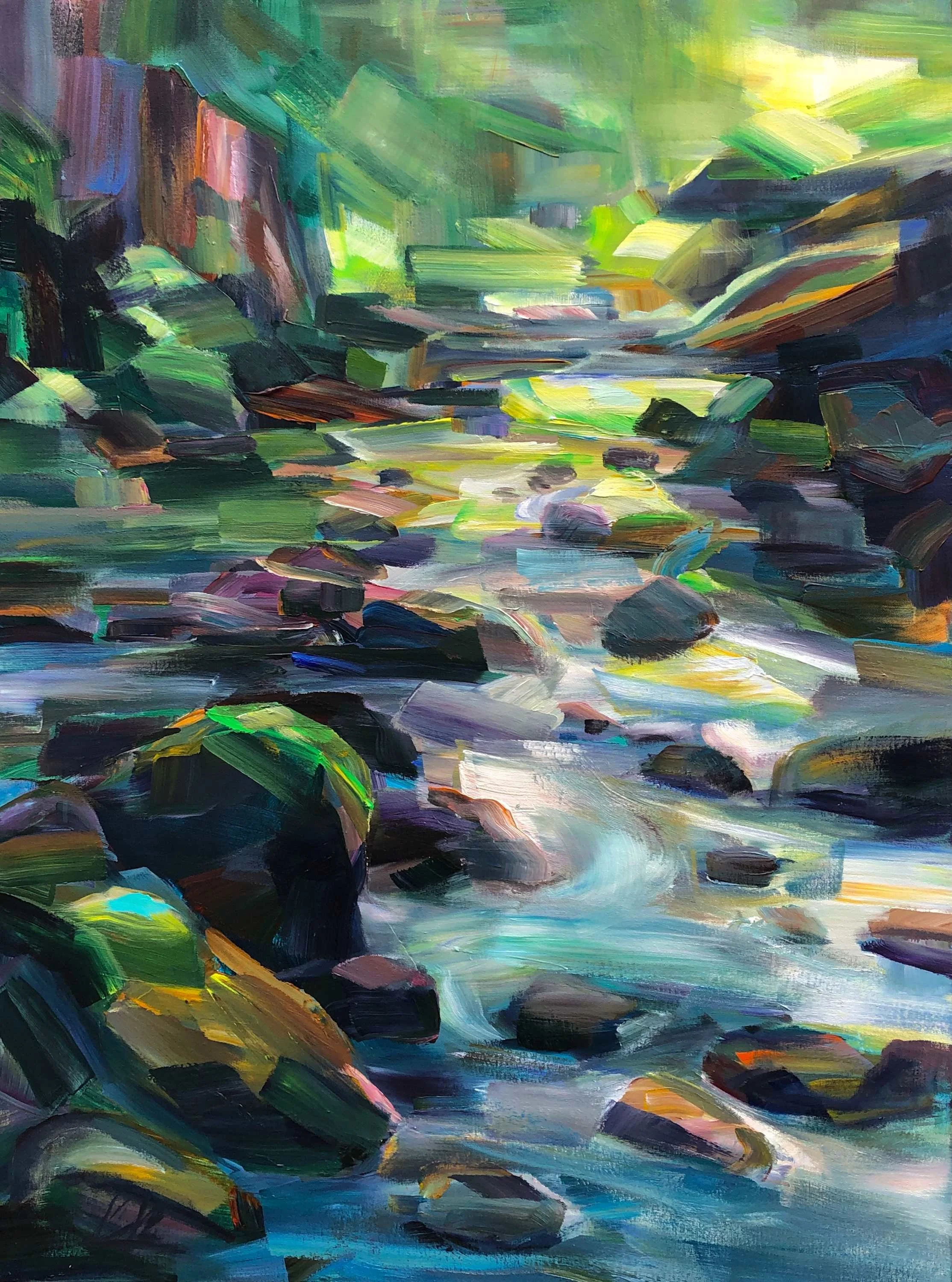 Brooke  Borcherding - "Creek Glow" 
48 x 36 acrylic on canvas 
$3,850