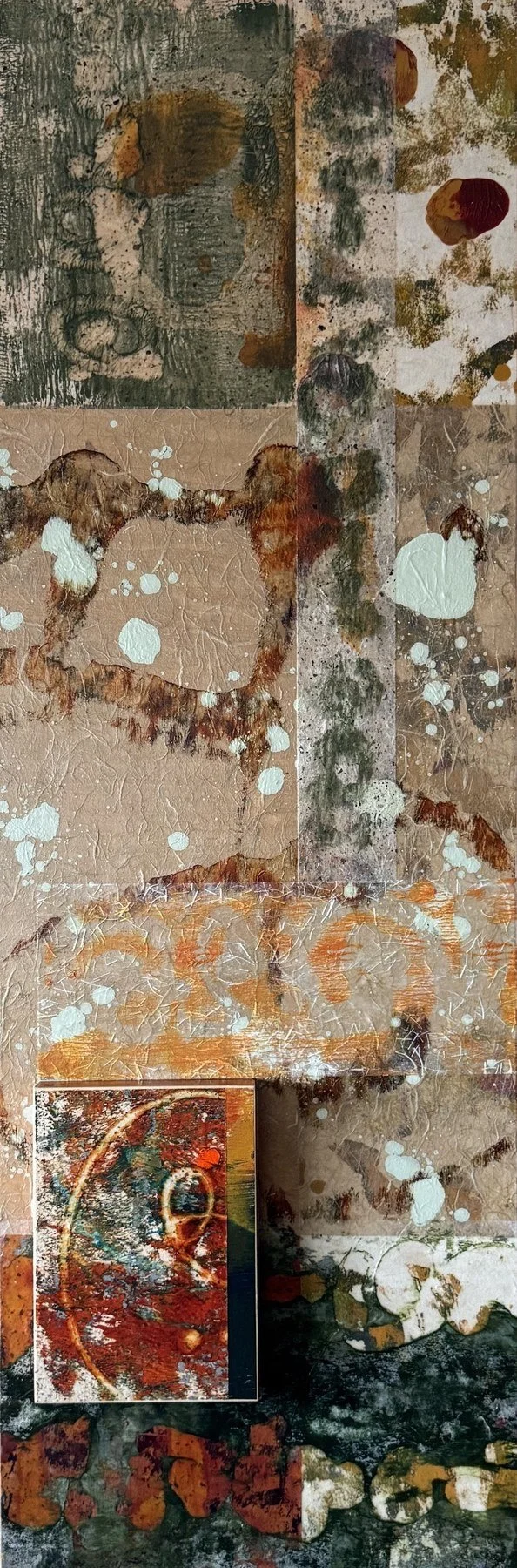 Reeve Washburn 
 Glint  
36x12 
acrylic handprinted collage on cradled panel 
$1,080