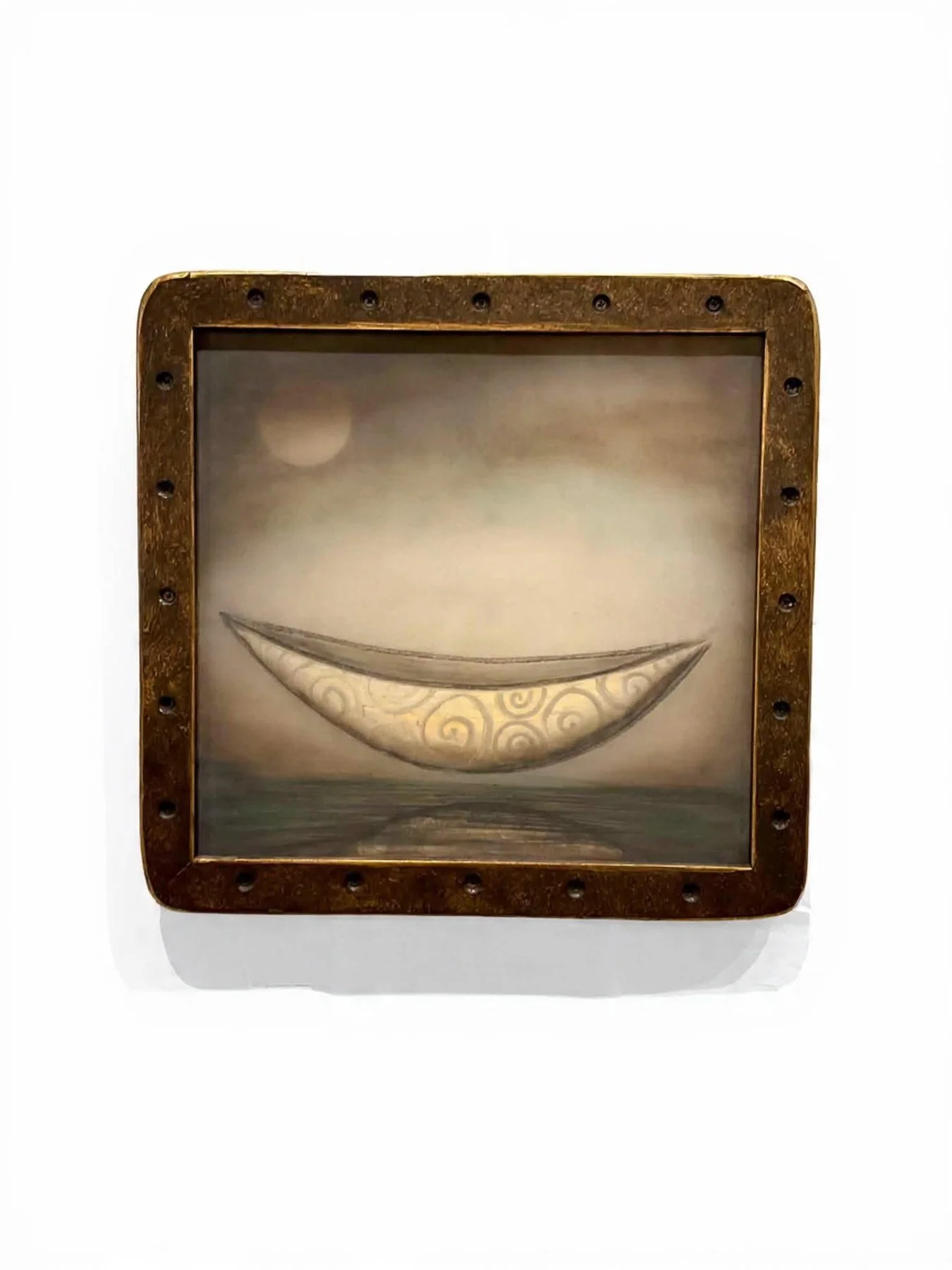Steve Jensen 
 White Boat  
19x18 
oil on plexiglass artist made frame 
$1,500