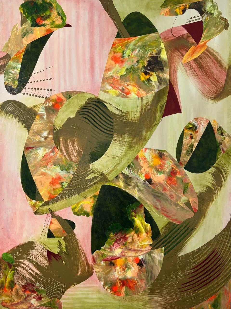 Lezlie Jane 
 Leap  
48x36 
acrylic and painted paper collage on cradled canvas 
$2,600