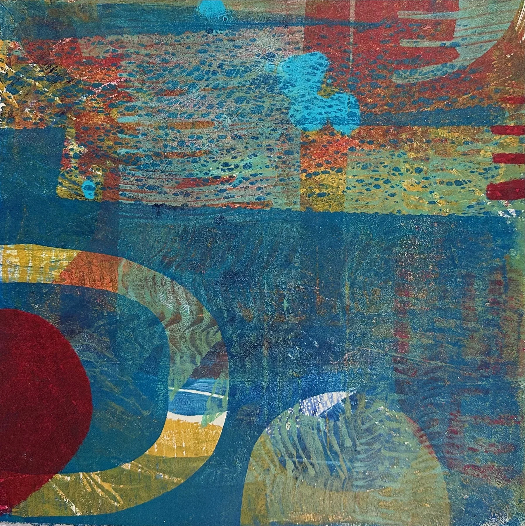 Lea Basile-Lazarus 
 The Calming Tides  
12x12 
monoprint mounted on cradled board 
$350