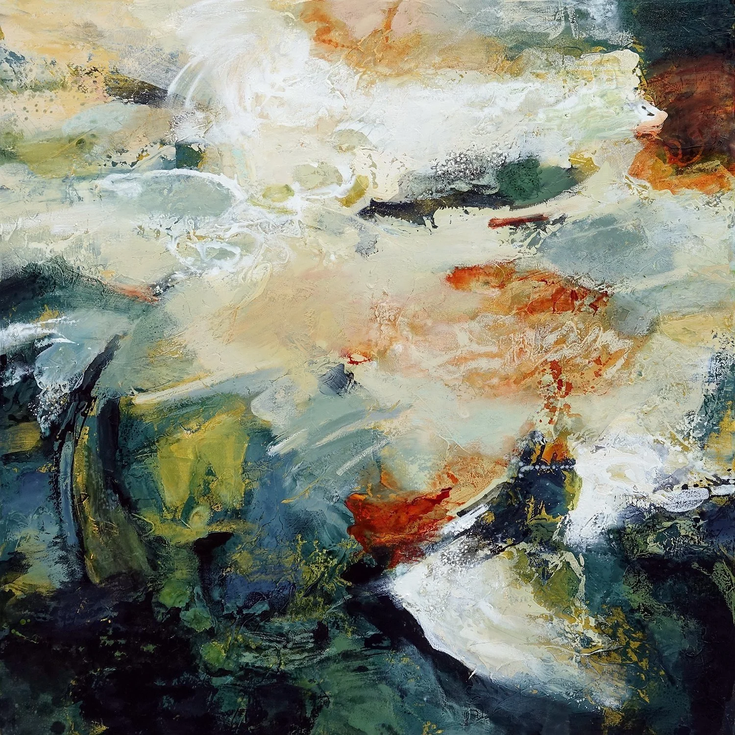 Chuck Gumpert 
 Pacific Amplitude  
48x48 
oil and mixed media on canvas 
$4,600
