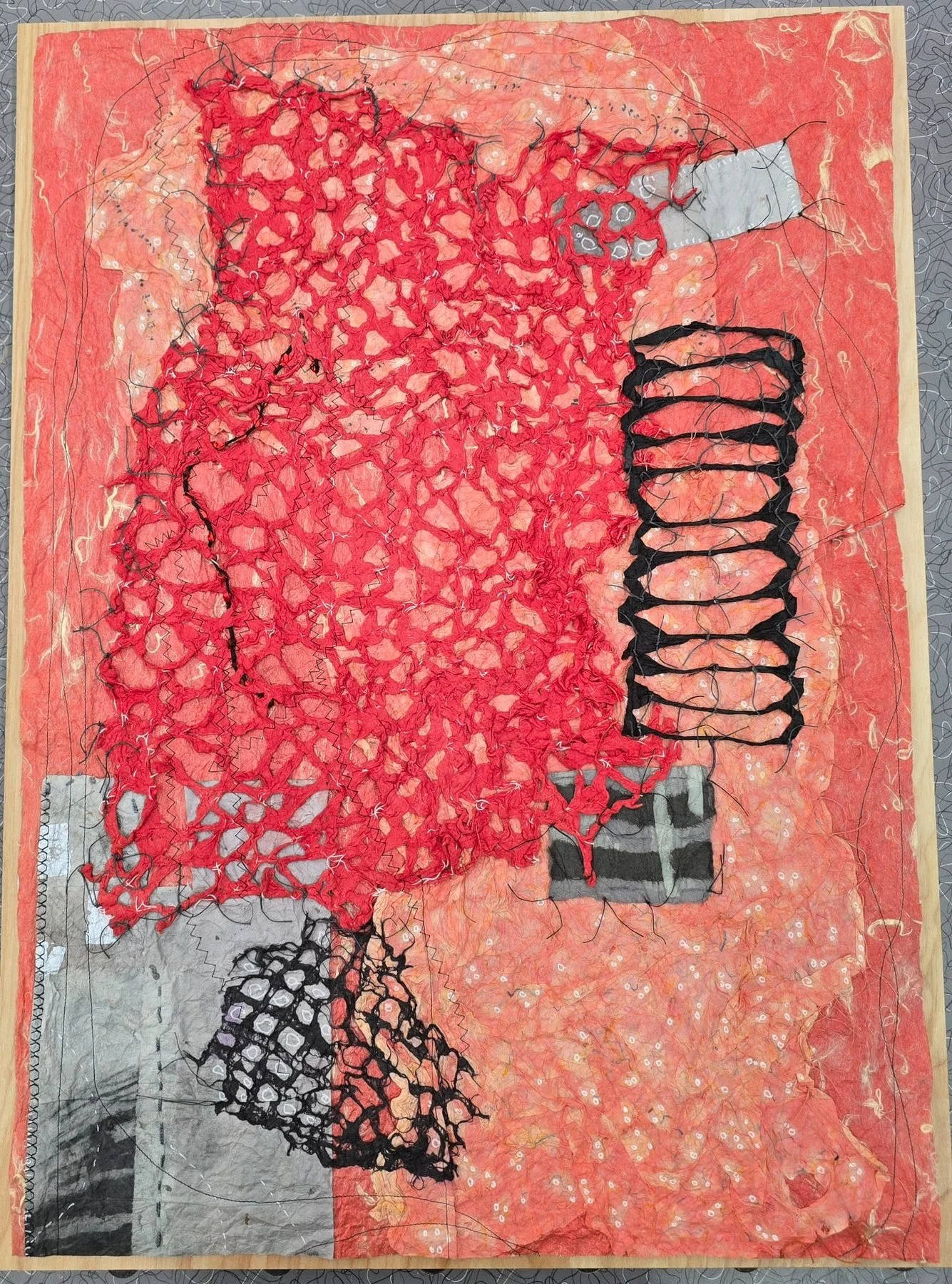 Zia Gipson 
 Fixation  
29x21 
Felted Japanese paper, waxed linen thread, machine and hand stitching 
$1,500