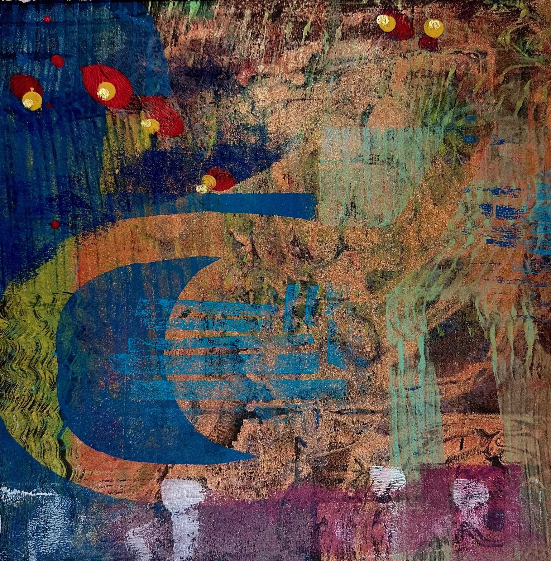 Lea Basile-Lazarus 
 A Stroll After Dusk  
12x12 
monoprint mounted on cradled board 
$350