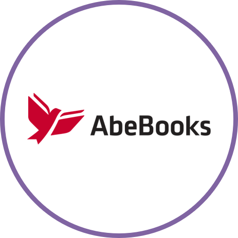 A logo with a red abstract bird and the text "AbeBooks" in black on a white circular background.