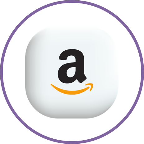 Amazon mobile app icon with a white background and black lowercase 'a' with an orange arrow underneath