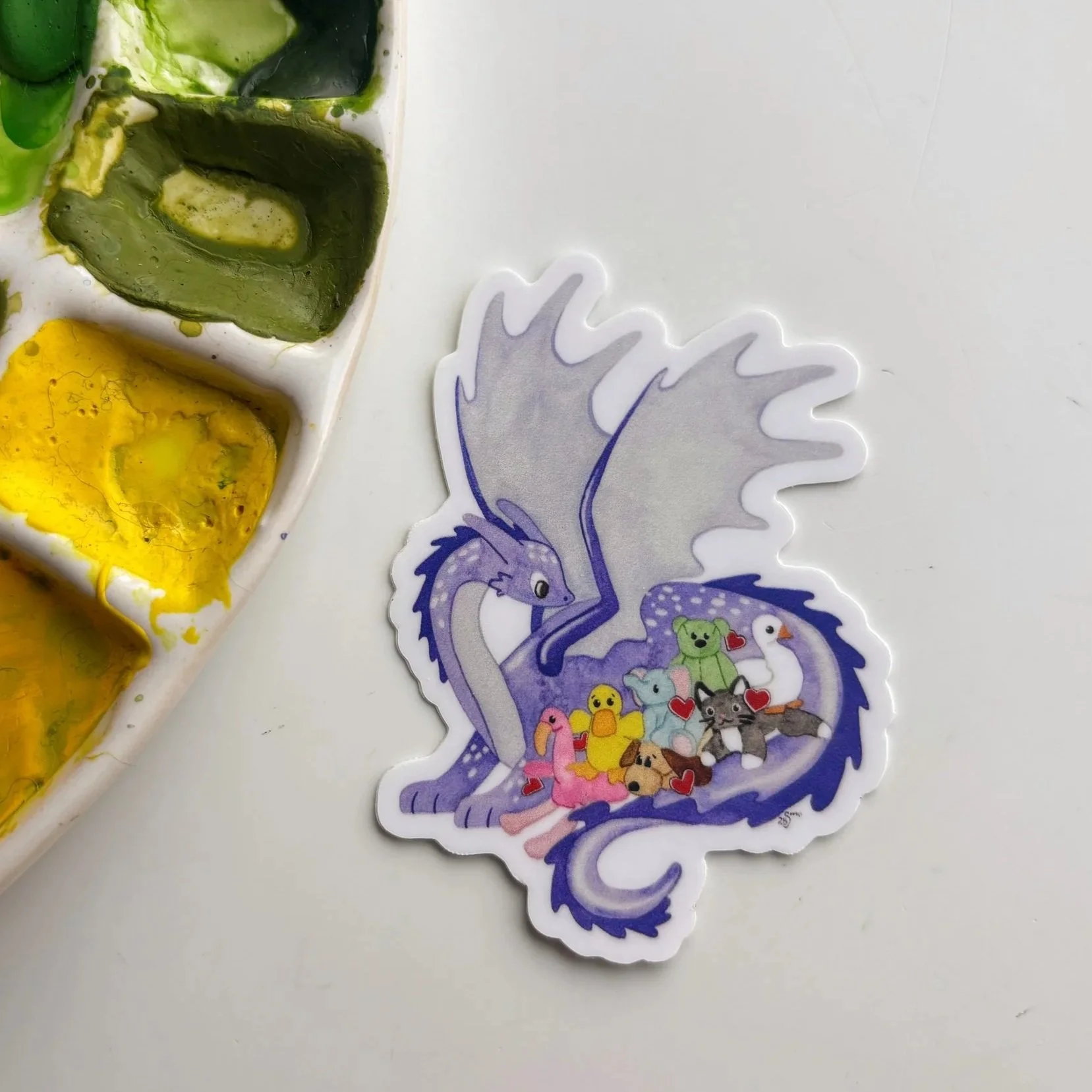 Dragon & Beanie Baby Friends Watercolor Sticker – Whimsical Plush Art