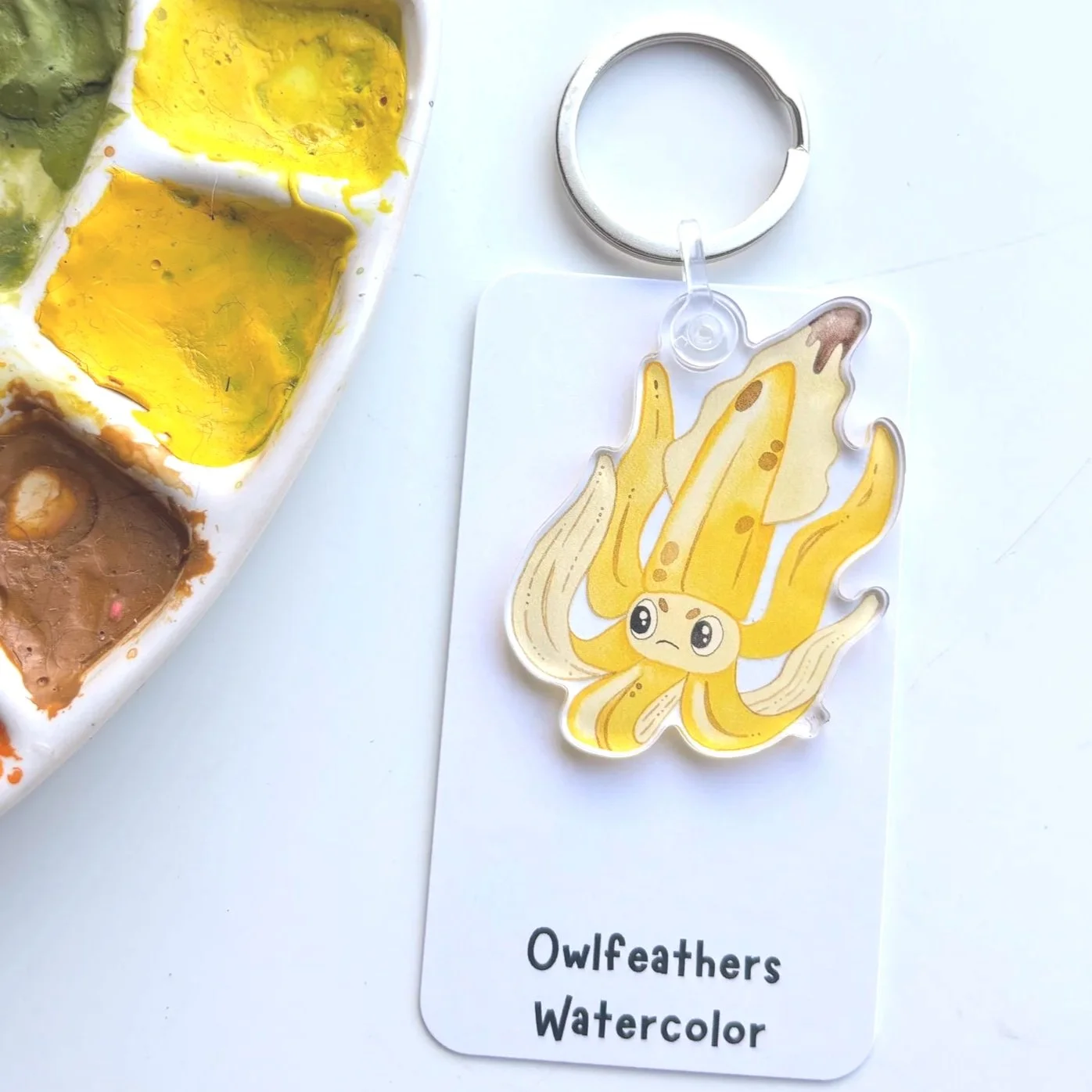 Banana Squid Watercolor Keychain
