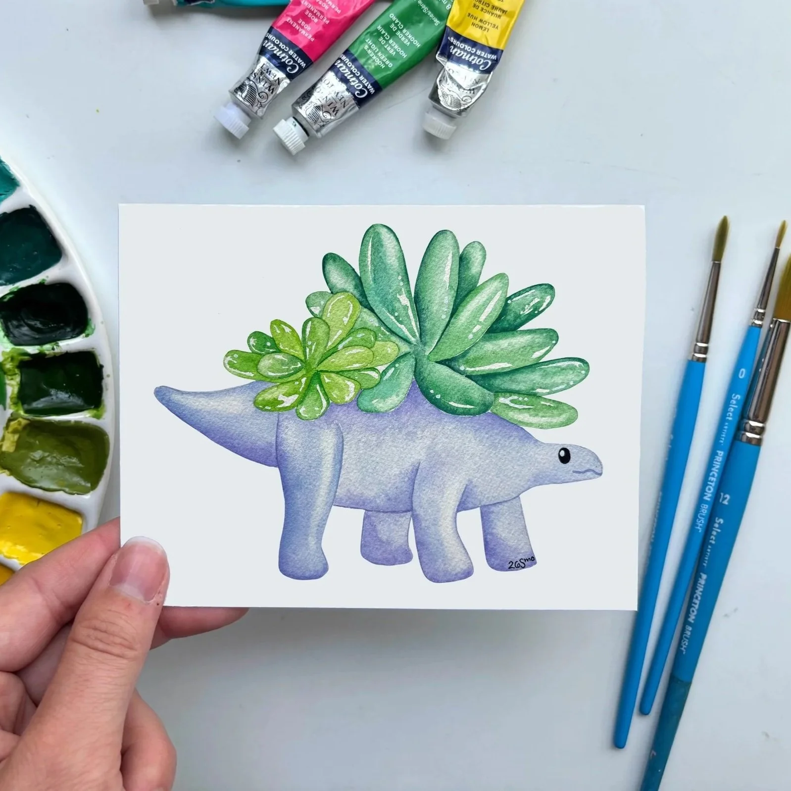Dinosaur Plant Purple Card – Succulent Dinosaur Watercolor Art