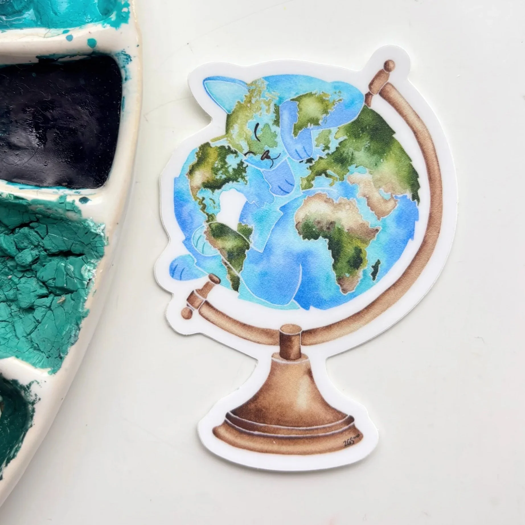 Cat World Map Globe Sticker