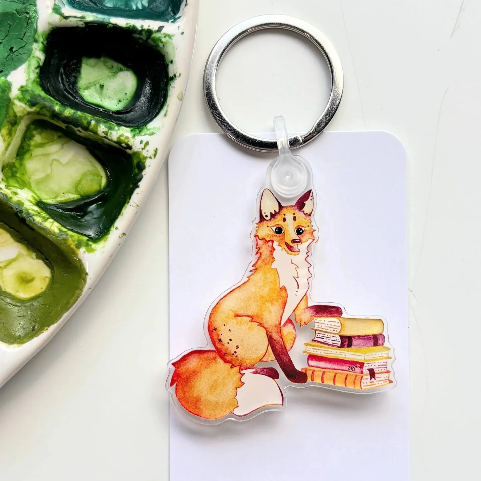Fox Reading Books Keychain