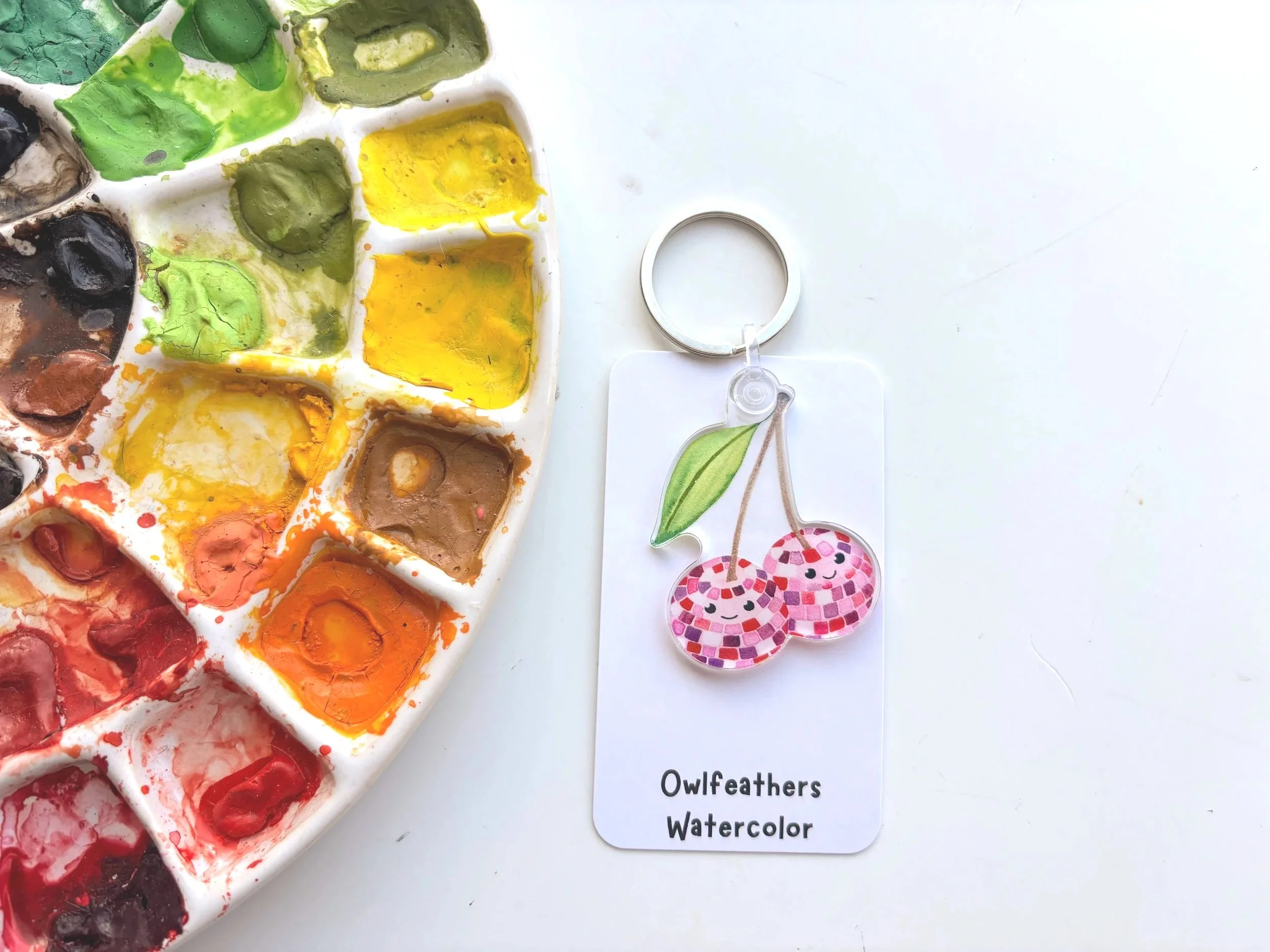 Disco Cherry Watercolor Keychain