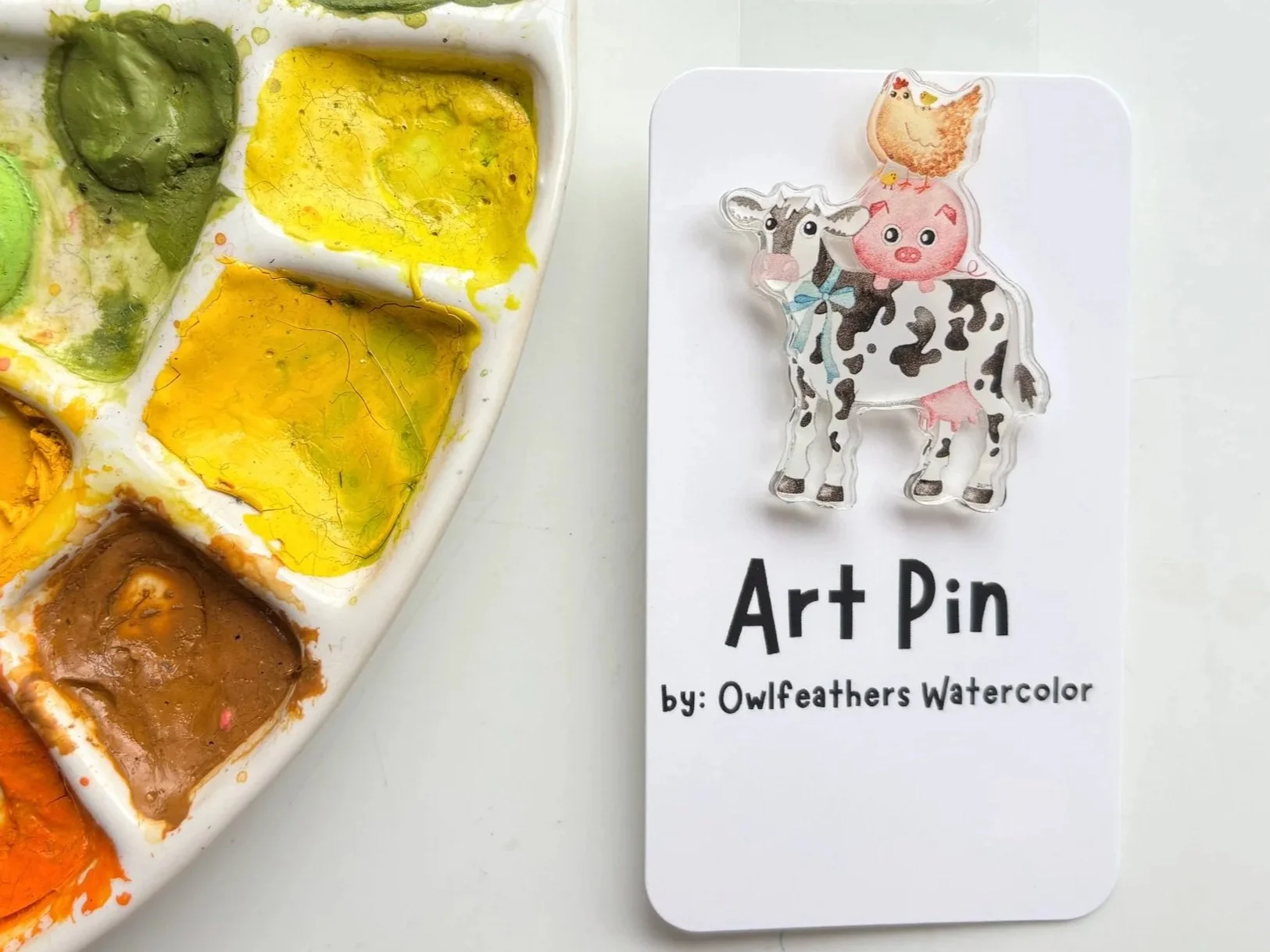 Cow, Pig, Chicken Friends Acrylic Pin
