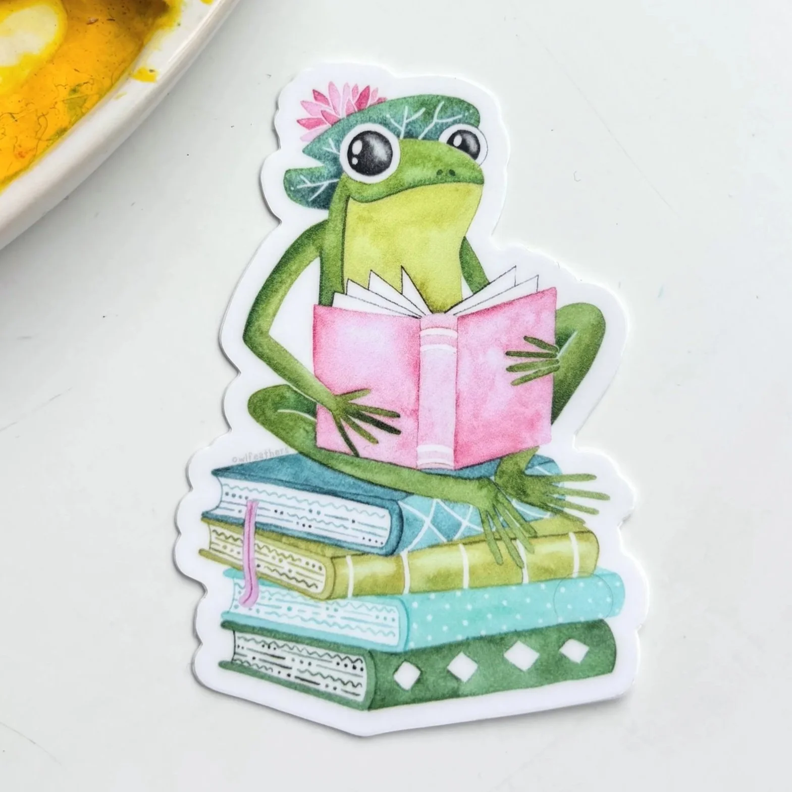 Frog Reading Books Sticker