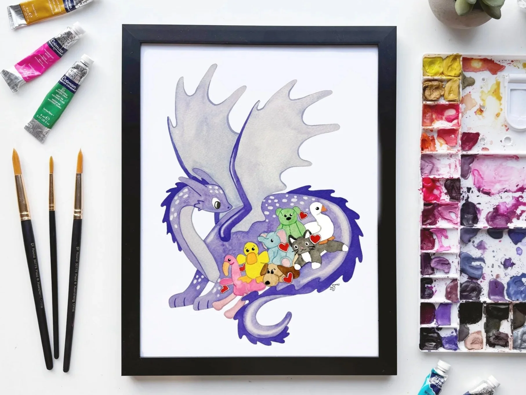Dragon Beanie Baby Smuggler Watercolor Art Print – Whimsical Fantasy Creature