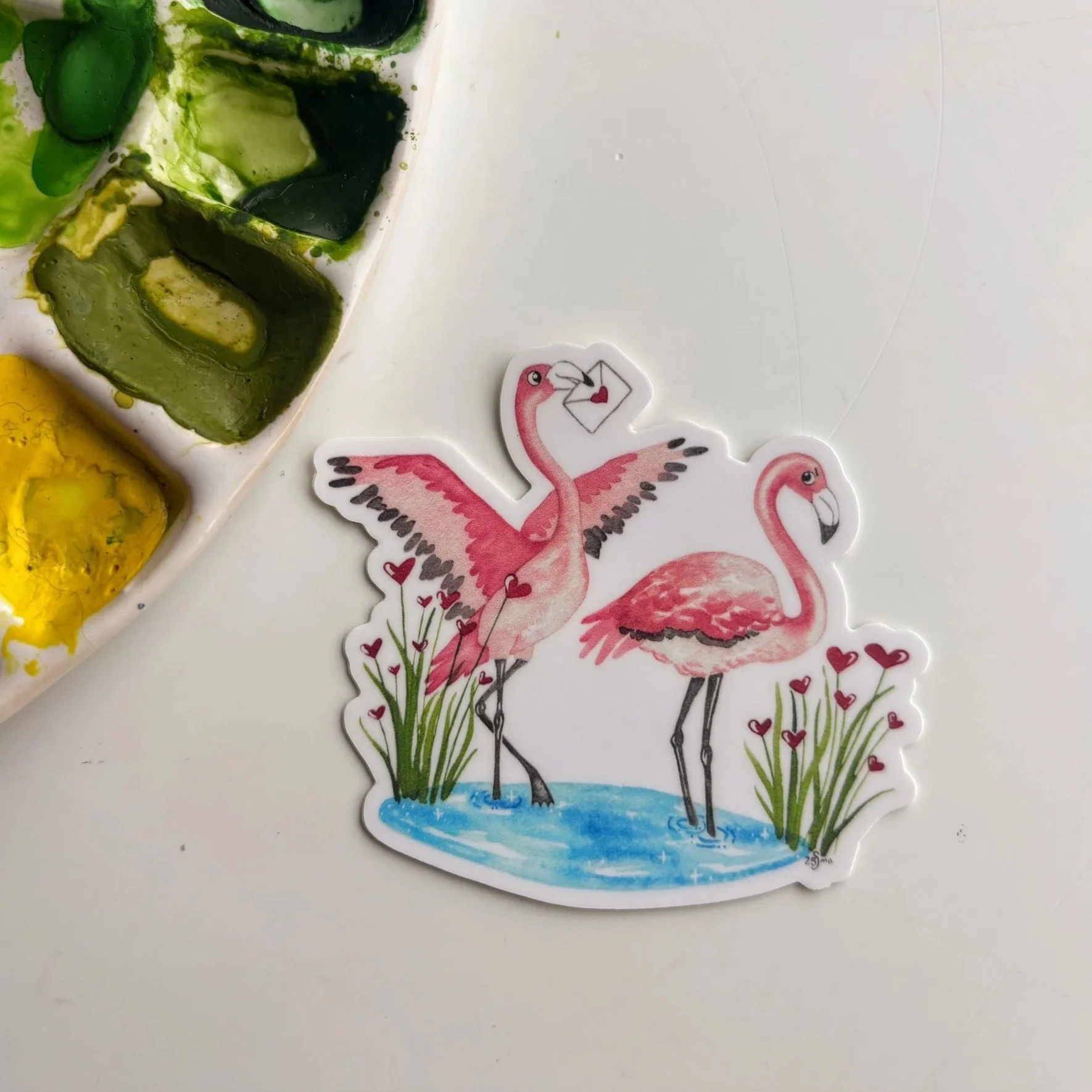 Flamingo Unrequited Love Watercolor Sticker – Sweet Pink Bird Art