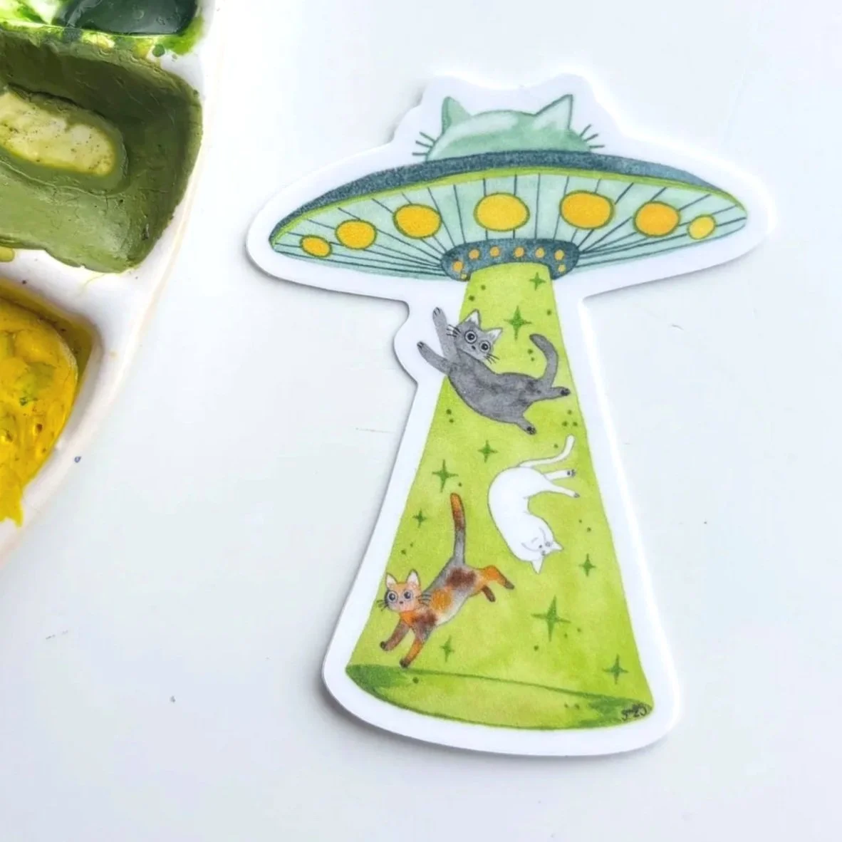Cat Alien Abduction Sticker