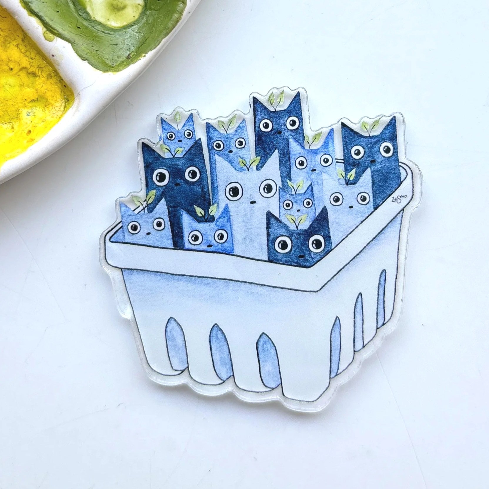 Cat Blueberries Acrylic Magnet